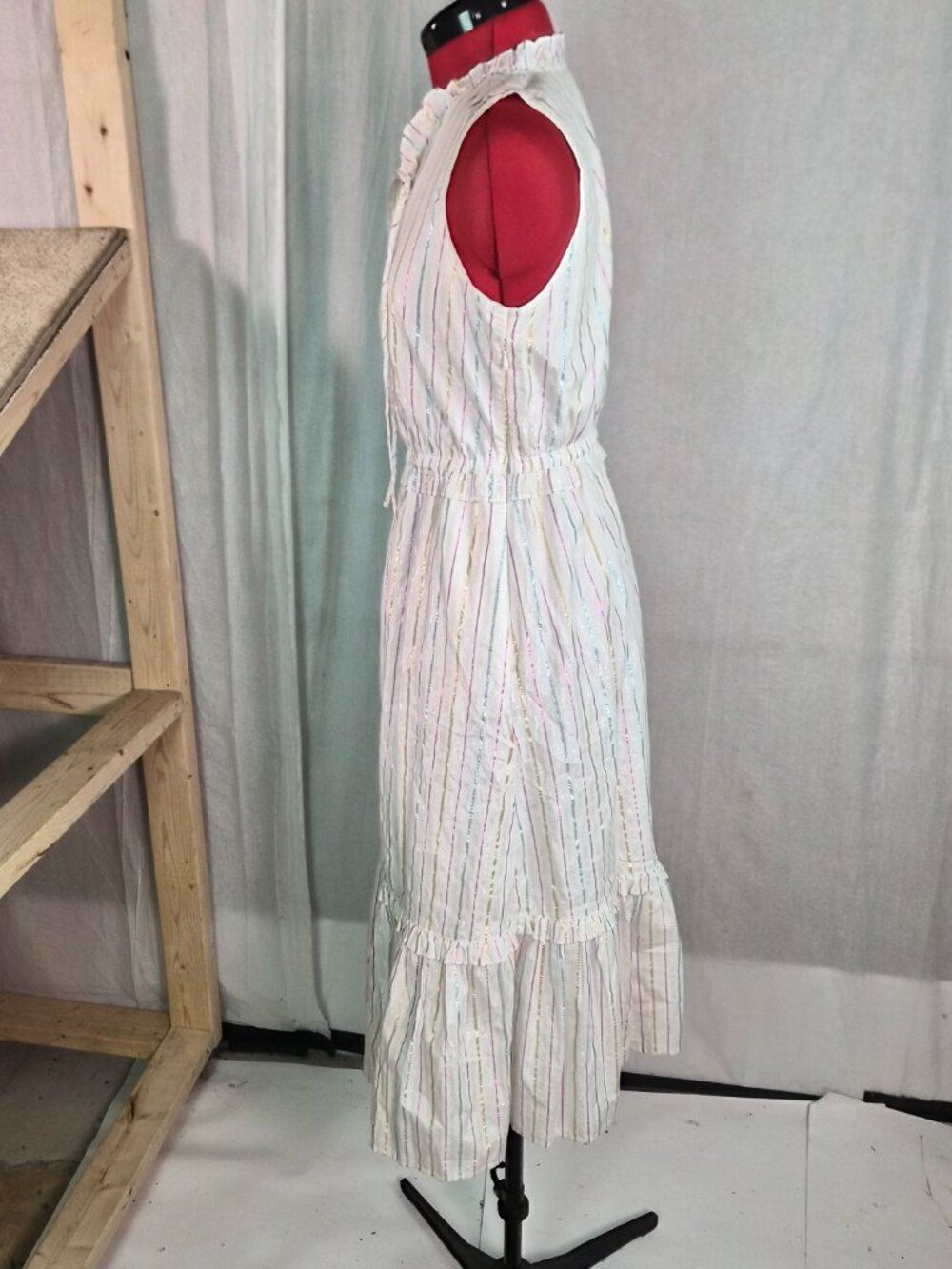 J. Crew Shimmer Womrns Tie-front Midi Dress White Metallic Striped Size 2 G223 - Picture 3 of 14